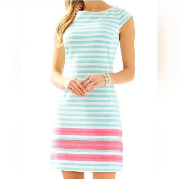Lilly Pulitzer Mint and Pink Striped Cap-Sleeve Shift Dress - Picture 1 of 11